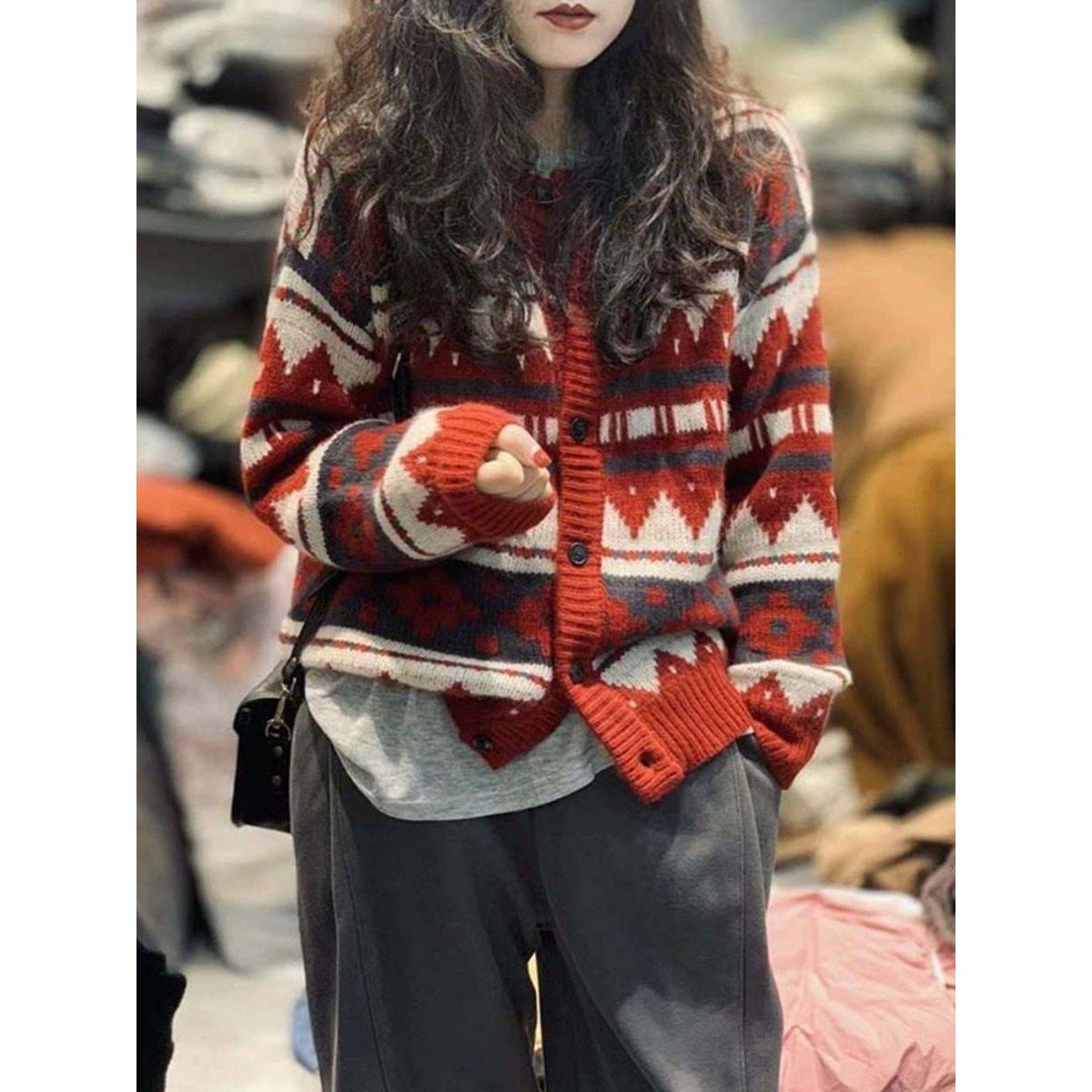 法国Rixo Rane 好物推荐?圣诞红菱格针织开衫女拼色软糯毛衣外套,淘宝优惠券,粉丝福利购,淘宝优惠卷