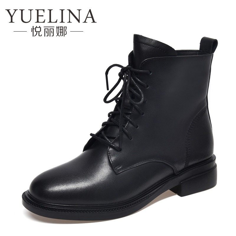 真皮低跟短靴女妈妈冬季新款平底系带羊毛棉皮鞋大码马丁靴41-43,淘宝优惠券,粉丝福利购,淘宝优惠卷