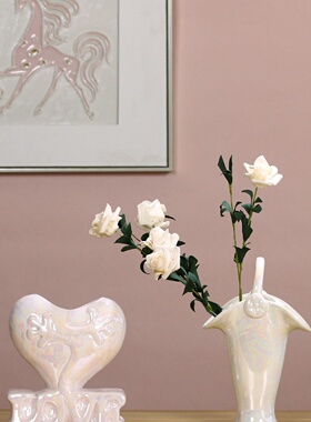 ins创意陶瓷花瓶北欧艺术家居客厅插花装饰摆件手提篮现代简约