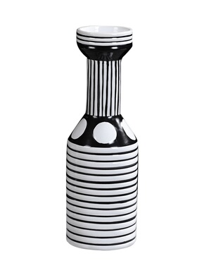 简约北欧极简黑白条纹线条插花陶瓷花瓶时尚家居软装饰品饰品摆件
