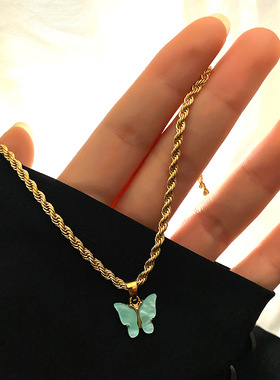 欧美个性麻花链亚克力 粉钻心形滴油爱心珍珠项链女