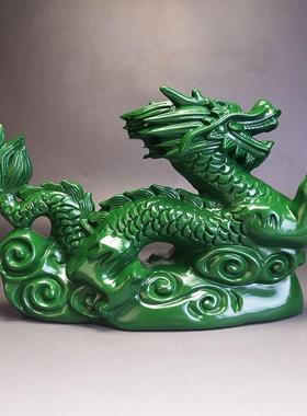 绿色木雕龙摆件实木龙木质十二生肖青色木龙招财龙摆件工艺礼品