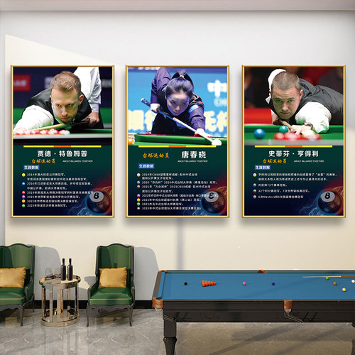 台球厅墙面装饰挂画桌球室斯诺克明星人物介绍海报布置贴纸墙壁画 - 图1