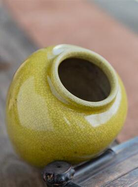 景德镇陶瓷哥釉黄釉水培罐罐子古玩收藏摆件老厂货工艺复古茶叶罐