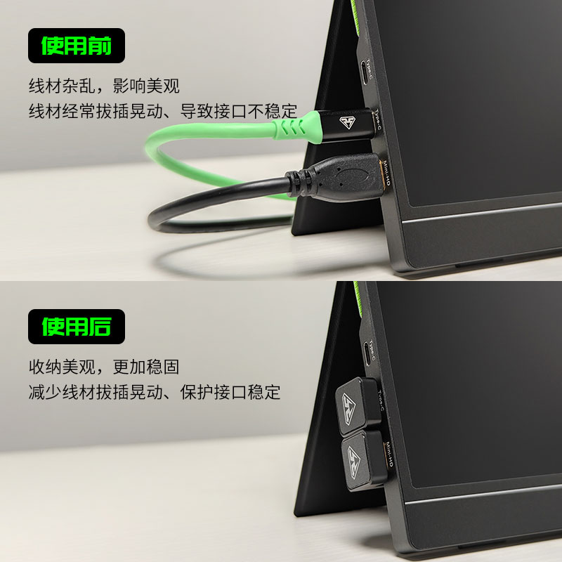 闪蛇180度Type-C便携显示器弯头mini HDMI转换器公对母U型全功能-图0