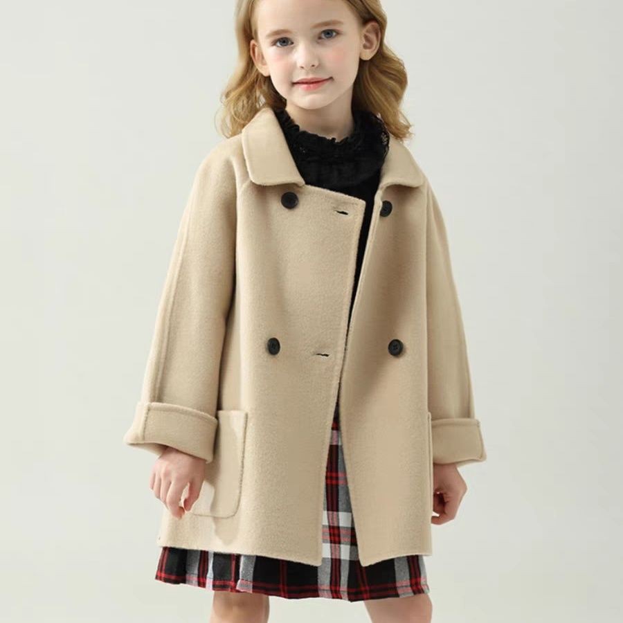 儿童双面羊绒外套2024秋冬宝宝亲子大童羊毛呢加厚男女童呢子大衣 - 图2