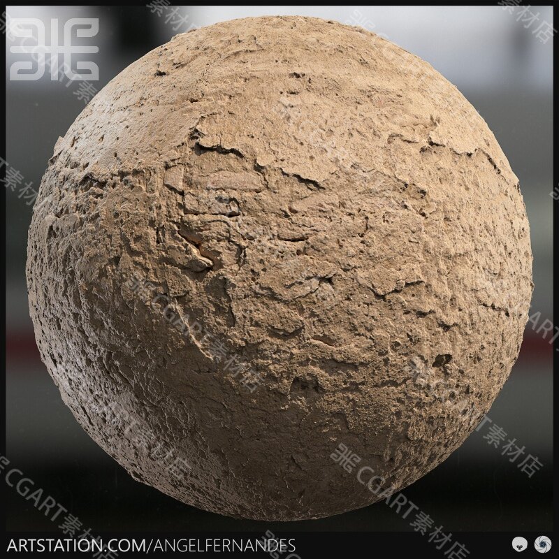 Substance Painter风格化粘土墙块材地面泥巴泥土纹理贴图tga