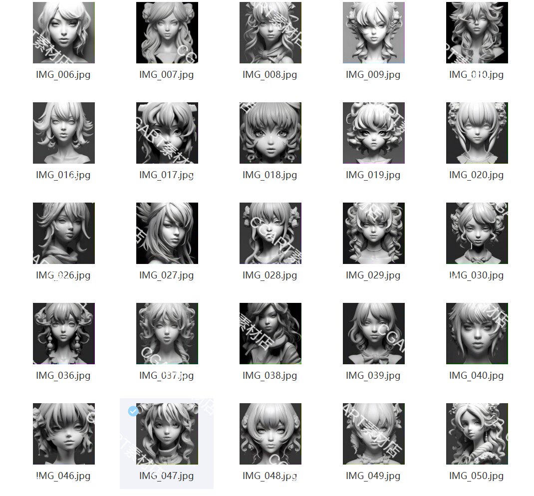 zbrush女性角色动漫头部手办头像卡通发型肖像雕刻参考图CG建模图