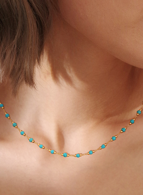 fettero 铜合金项链 【松石颈链】欧美锁骨链手工气质叠戴糖果色