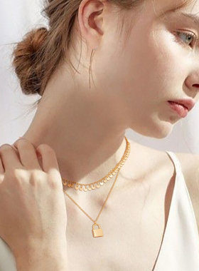 fettero 铜合金项链 【圆片风铃颈链】高定设计简约气质锁骨项链