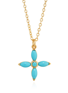 fettero 铜合金项链 【金色松色四叶花项链】蓝色轻奢时尚百搭镶