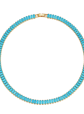 fettero 铜合金项链 【金色横排T锆颈链】蓝色小众欧美