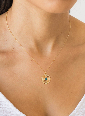 fettero 铜合金项链 【金色涟漪圈项链】百搭古法镶嵌小众时尚