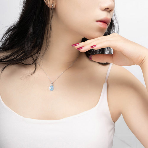 leqiyuan瑞士蓝托帕石项链女轻奢小众锁骨链颈链925纯银精致礼物 - 图2