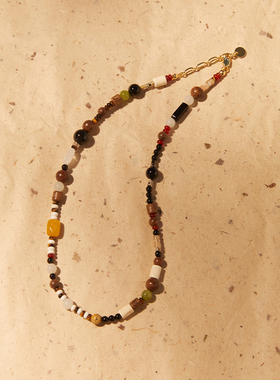 HiHipenny/温暖壁炉黑玛瑙金丝檀木珠项链虎眼黄玉天然石串珠项链