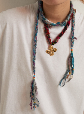 HiHipenny/温暖壁炉手工编绳真丝纱线项链复古老琉璃陶瓷珠毛衣链