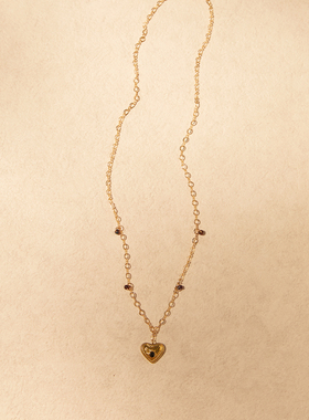 HiHipenny/温暖壁炉金色稻穗金属细闪链肌理爱心吊坠项链叠戴颈链