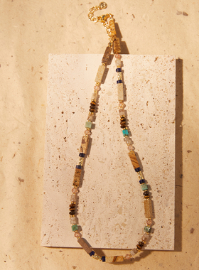 HiHipenny/温暖壁炉图画石虎眼算盘珠项链青金石天然石串珠项链女