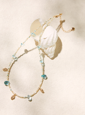 Hihipenny/sicily系列梦幻海洋天然贝壳海螺蓝色水滴吊坠项链手链