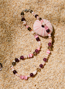 Hihipenny/sicily系列树莓果酱天然贝壳猫眼石项链粉色石榴石项链