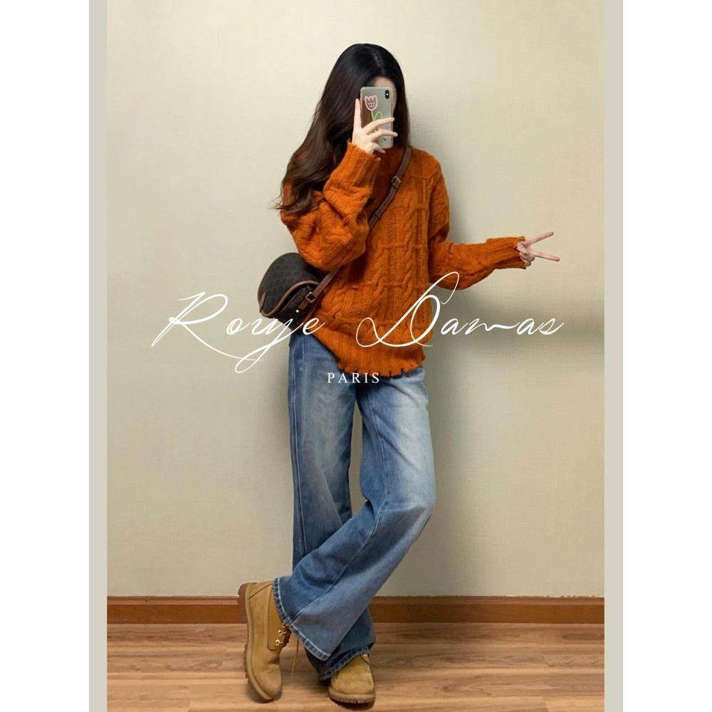 Rouje Damas高级感麻花圆领羊绒套头毛衣女宽松慵懒风针织衫上衣,淘宝优惠券,粉丝福利购,淘宝优惠卷