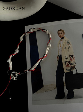 复古手工编织蜡绳缠绕钛钢项链轻奢甜酷个性潮流时尚设计感锁骨链