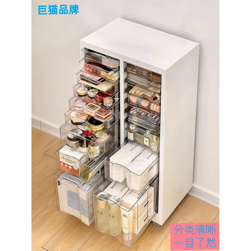 大容量落地化妆品收纳柜可移动多层梳妆台侧边面膜分层新型铁皮柜 - 图0