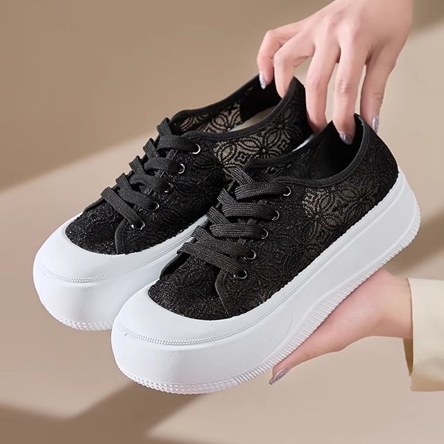 Summer lace mesh shoes thick sole slip-on mom's shoes