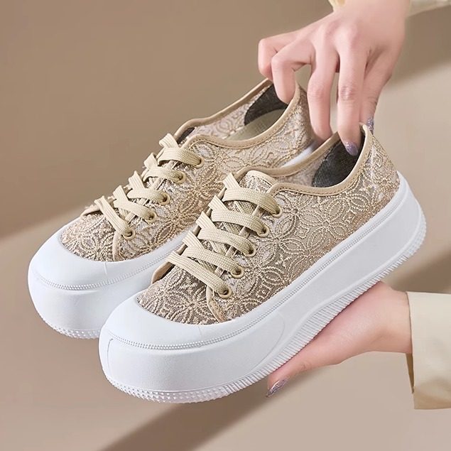 Summer lace mesh shoes thick sole slip-on mom's shoes