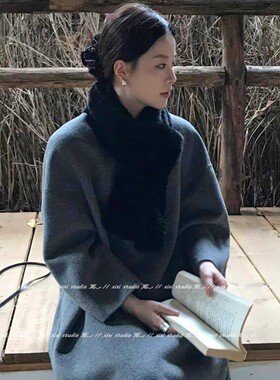 黑色仿水貂毛毛交叉围巾仿皮草