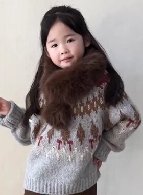 儿童洋气深咖色保暖毛领冬季宝宝