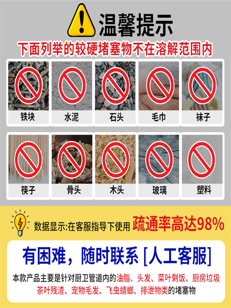 兔の力管道疏通剂去味通管溶解堵塞除味通厕马桶地漏下水道油污 - 图1