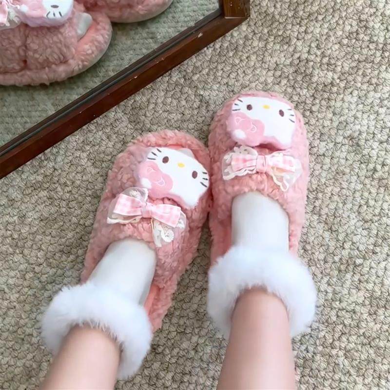 哈喽kitty毛毛拖鞋女外穿2025新款棉拖鞋毛绒一字拖居家秋冬学生,淘宝优惠券,粉丝福利购,淘宝优惠卷