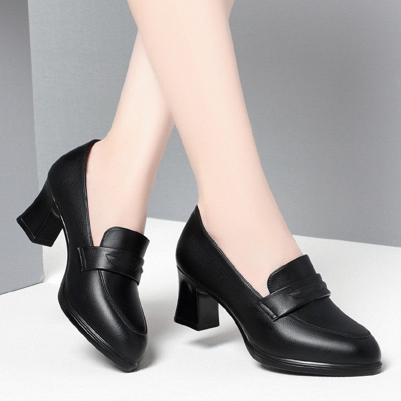 红青蜓高跟鞋女2024秋秋新款黑色工作鞋不累脚粗跟皮鞋通勤妈妈鞋,淘宝优惠券,粉丝福利购,淘宝优惠卷