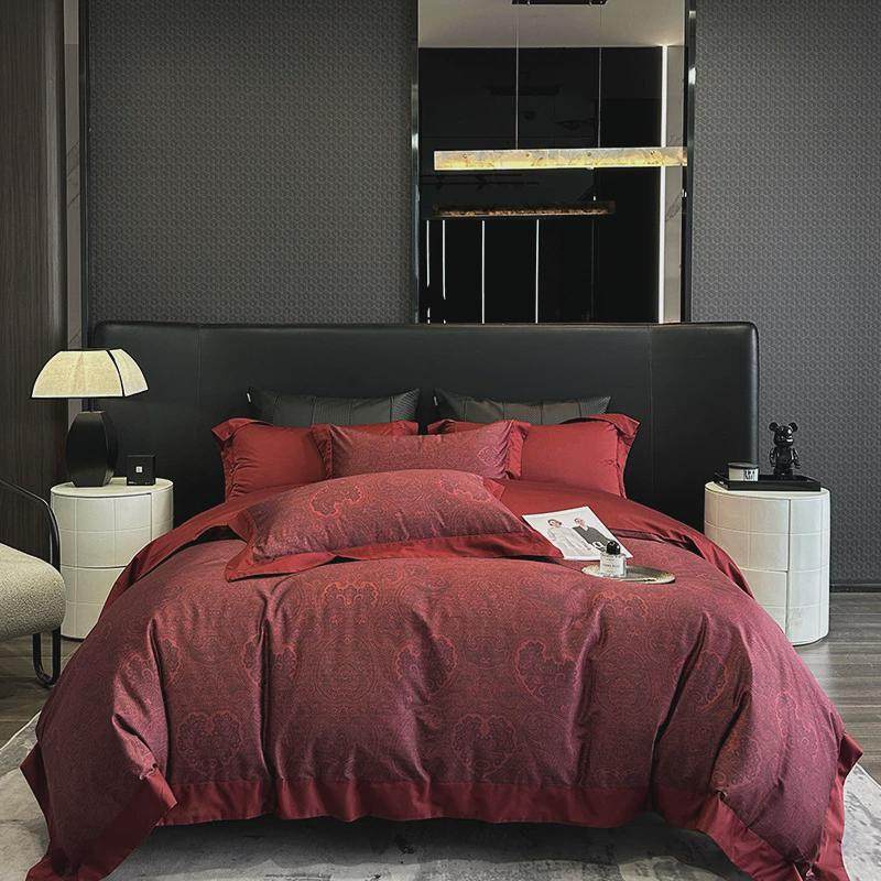 100支现代轻奢长绒棉结婚床上四件套复古喜红婚嫁婚房红色酒被,淘宝优惠券,粉丝福利购,淘宝优惠卷