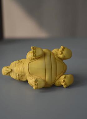 黄杨木龙龟手把件实木木雕文玩工艺品神兽龙龟摆件家居办公装饰