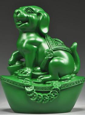 绿色木雕狗摆件居狗实木头家十二生肖客厅电视柜办公室装饰工艺品