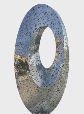 圆环荷花鱼艺术异形金属不锈钢雕塑可发光装饰摆件酒店庭院户外