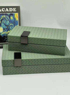 现代简约皮革首饰盒珠宝收纳盒家居桌面卧室软装床头柜木质摆件