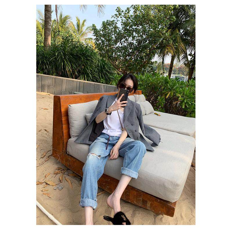 夏季梨形身材破洞女宽松老爹裤显瘦大码胖mm阔腿直筒裤,淘宝优惠券,粉丝福利购,淘宝优惠卷