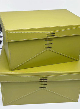 轻奢穿绳皮革收纳箱衣帽间装饰品样板房柜顶卧室大储物收纳盒摆件