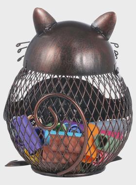 工艺品小猫储物罐创意家居摆件现代饰小猫瓶塞罐装金属金属