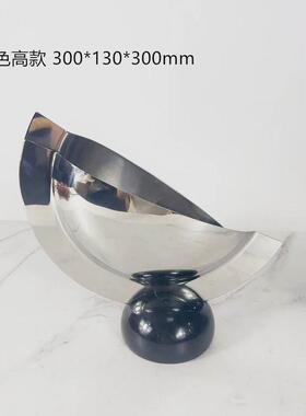 北欧创意亮面不锈钢大理石底座现代花器客厅电视柜干花花瓶摆件