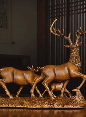 适用欧式鹿摆件仿木雕客厅创意家居装饰品酒柜电视柜乔迁新居结婚