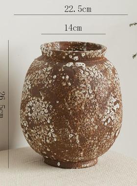 蜀陶瓷花瓶斑驳复古陶罐侘寂风装饰摆件玄关电视柜落地插花水培门