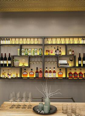 家用工业风壁挂酒架创意带灯餐厅吊杯架铁艺红酒柜组合展示架