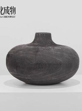 中式侘寂风碳化木花器日式简约酒店样板间客厅玄关电视柜桌面摆件
