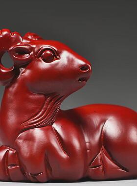 适用红色雕刻羊摆件十二生肖木羊工艺品办公摆设家居客厅摆设装饰