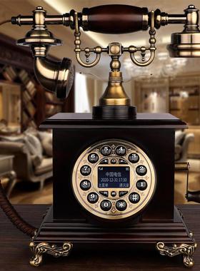 仿古复古电话机老式欧式实木家用旋转拨号金属家用固定电话座机