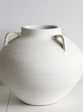 侘插风粗陶花器禅意花瓶寂干花中古花瓶手工陶罐陶瓷日式装饰摆件